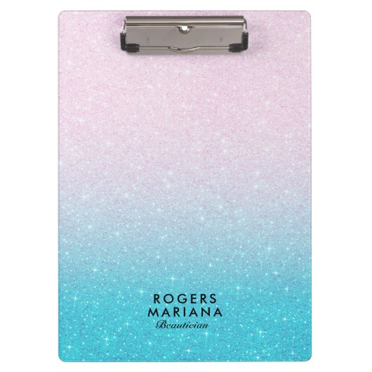 Roze & Turquoise Ombre Faux Glitter Klembord (Voorkant)