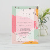 Roze turquoise penseelstreken bruiloft uitnodiging (Staand voorkant)