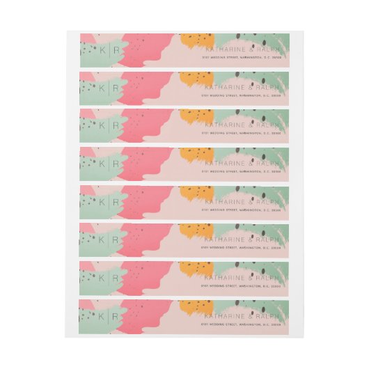 Roze turquoise penseelstreken omhulsel label adreslabel wikkel (Vel)