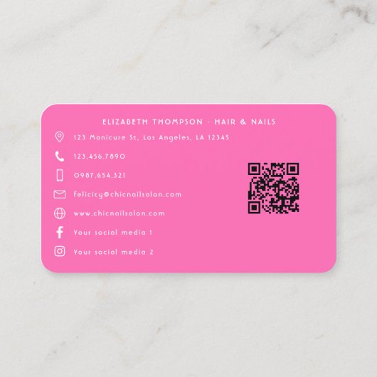 Roze & Turquoise Periodt Black Woman Nail Salon Visitekaartje (Achterkant)