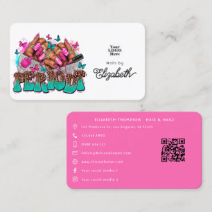 Roze & Turquoise Periodt Zwarte Vrouw Nagelsalon Visitekaartje