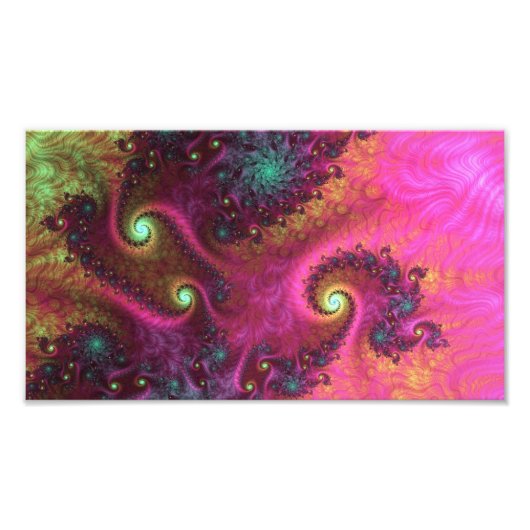 ROZE & TURQUOISE PSYCHEDELISCHE FRACTALE KUNST FOTO AFDRUK (Voorkant)