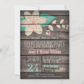 Roze & Turquoise Rustiek Hout Housewarming Party Kaart (Voorkant)