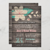 Roze & Turquoise Rustiek Hout Housewarming Party Kaart (Voorkant / Achterkant)