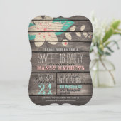 Roze & Turquoise Rustiek Hout Sweet 16 Party Kaart (Staand voorkant)