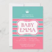 Roze Turquoise Strepen Baby shower Invitation Kaart (Voorkant)