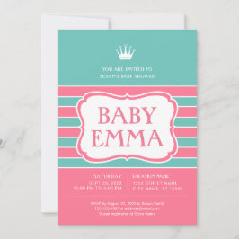 Roze Turquoise Strepen Baby shower Invitation Kaart