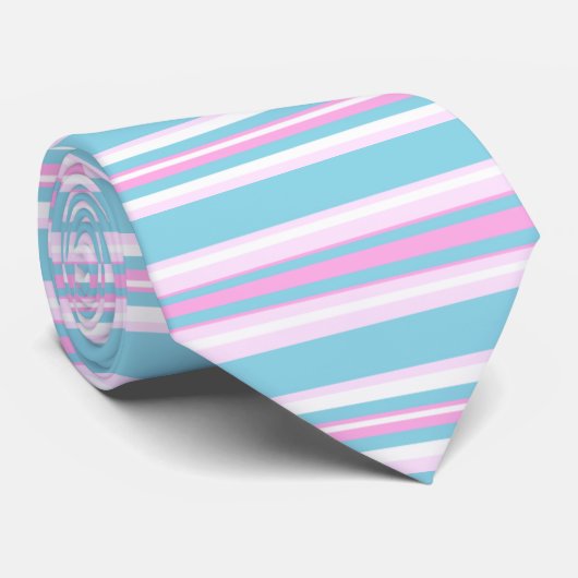 Roze, Turquoise, White Deckstoel Stripes Necktie Stropdas (Opgerold)