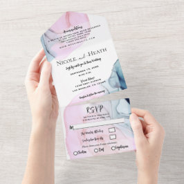 Roze & Turquoise Witte Aquarel Chic Modern Trouwen All In One Uitnodiging
