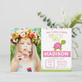 Roze Turtle Birthday Uitnodiging met foto (Staand voorkant)
