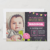 Roze Turtle Chalk Birthday Uitnodiging met foto (Voorkant)