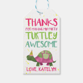 Roze Turtle Party Favor Labels voor meisjes Cadeaulabel