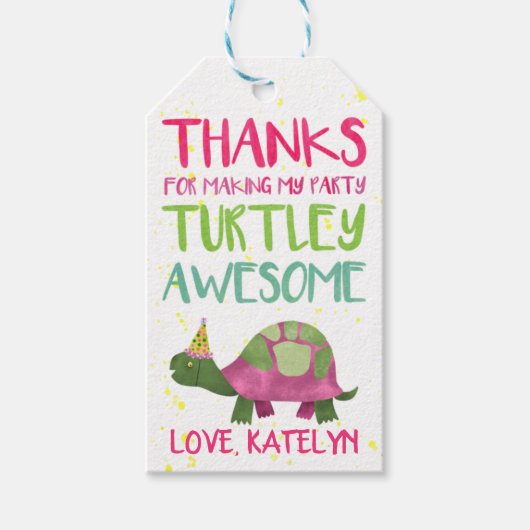 Roze Turtle Party Favor Labels voor meisjes Cadeaulabel (Voorkant)