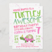 Roze Turtle Tortoise Verjaardagsfeest Uitnodiging (Voorkant / Achterkant)