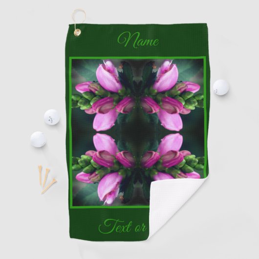 Roze Turtlehead Flower Abstract gepersonaliseerd Golfhanddoek (Insitu)