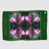 Roze Turtlehead Flower Abstract gepersonaliseerd Golfhanddoek (Horizontaal)