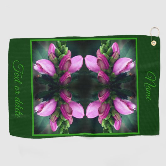 Roze Turtlehead Flower Abstract gepersonaliseerd Golfhanddoek (Horizontaal)