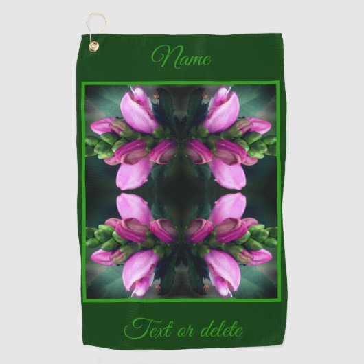Roze Turtlehead Flower Abstract gepersonaliseerd Golfhanddoek (Voorkant)