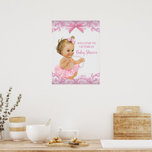 Roze Tutu Baby Girl Baby shower Welkomstteken Poster (Keuken)