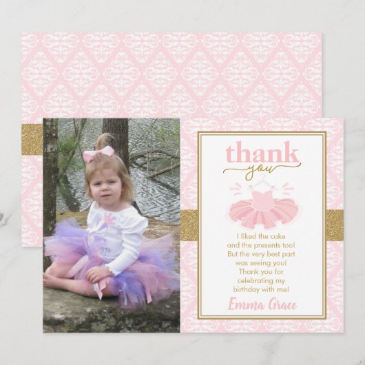 Roze Tutu Ballerina Girl Foto: Dank je wel Kaart (Voorkant / Achterkant)