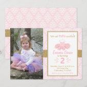 Roze Tutu Ballerina Girl Foto van Birthday Kaart (Voorkant / Achterkant)
