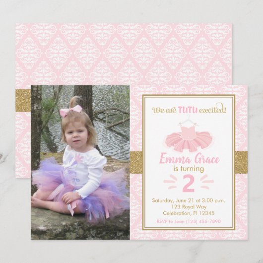 Roze Tutu Ballerina Girl Foto van Birthday Kaart (Voorkant / Achterkant)