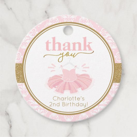Roze Tutu Ballerina Hartelijk dank voor Afbeelding Bedankjes Labels (Voorkant)