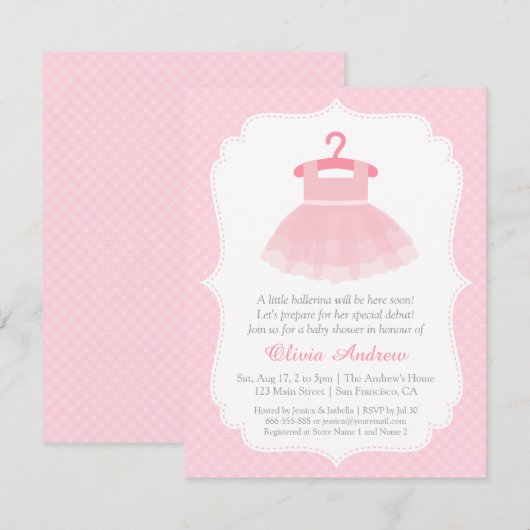 Roze Tutu Ballerina Meisje Baby Douche Uitnodiging (Voorkant / Achterkant)