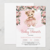 Roze tutu ballerina meisje teddy beer pastel roze kaart (Voorkant / Achterkant)