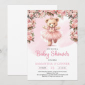 Roze tutu ballerina meisje teddybeer blush rozen kaart (Voorkant / Achterkant)