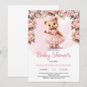 Roze tutu ballerina meisje teddybeer blush rozen kaart (Voorkant / Achterkant)