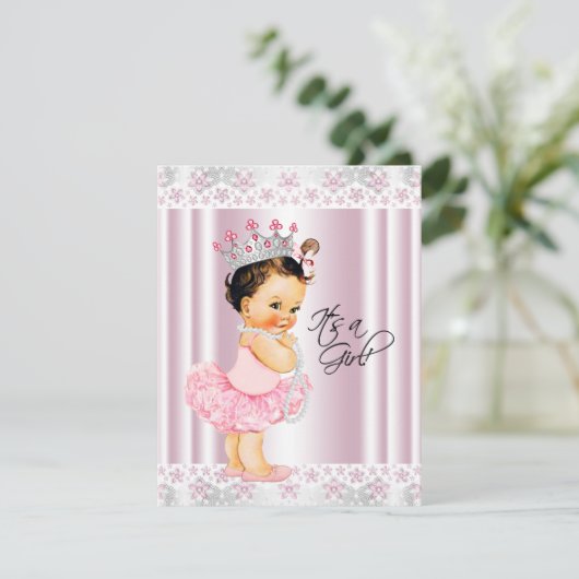 Roze Tutu Ballerina Pearl en Kant Baby shower Kaart (Staand voorkant)