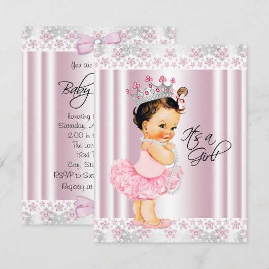 Roze Tutu Ballerina Pearl en Kant Baby shower Kaart (Voorkant / Achterkant)