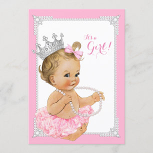 Roze Tutu Ballerina Pink Pearl Baby Girl Shower Kaart