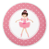 Roze Tutu Ballerina Polka Dot Keramische Knop (Voorkant)
