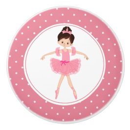 Roze Tutu Ballerina Polka Dot Keramische Knop
