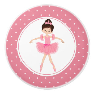 Roze Tutu Ballerina Polka Dot Keramische Knop