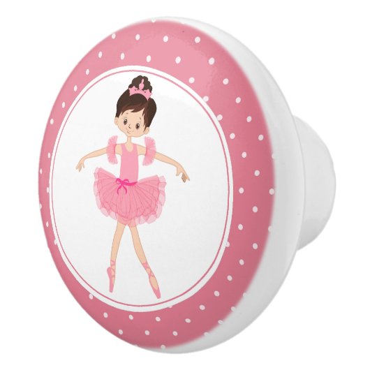 Roze Tutu Ballerina Polka Dot Keramische Knop (Rechts)