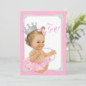 Roze Tutu Ballerina Roze Parel Baby Meisje Douche Kaart (Staand voorkant)