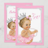 Roze Tutu Ballerina Roze Parel Baby Meisje Douche Kaart (Voorkant / Achterkant)