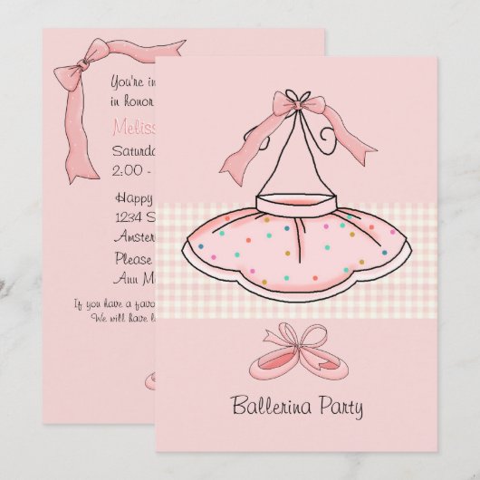 Roze Tutu Birthday Party Invitation Kaart (Voorkant / Achterkant)