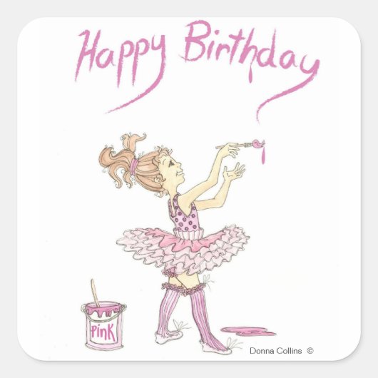 Roze Tutu Birthday Sticker (Voorkant)