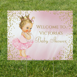 Roze Tutu Blondine Prinses Baby shower Yard Teken Tuinbord