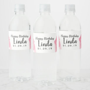 Roze Tutu Cheerleader Gelukkige Verjaardag   Waterfles Etiket
