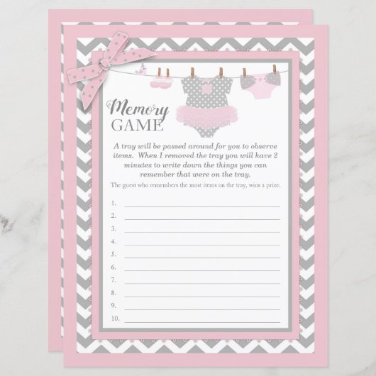 Roze Tutu Chevron Print Baby shower Geheugenspel (Voorkant / Achterkant)