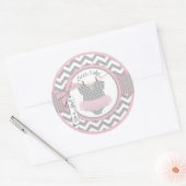 Roze Tutu & Chevron Print Baby shower Ronde Sticker (Envelop)