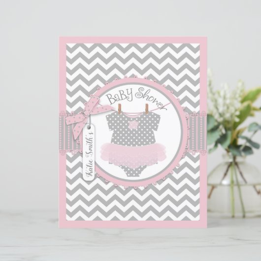 Roze Tutu Chevron Print Baby shower spelboek (Staand voorkant)
