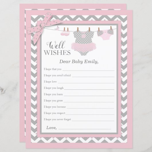 Roze Tutu Chevron Print Baby shower wil (Voorkant / Achterkant)