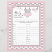 Roze Tutu Chevron Print Baby shower Word Scramble (Voorkant)