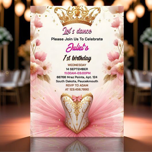 roze Tutu chic meisjes Ballerina 1e verjaardag Kaart
